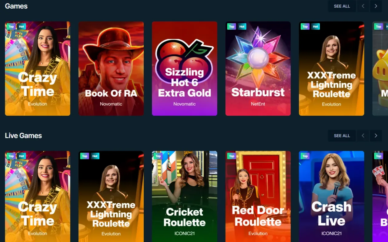 Raster met casinospellen van meerdere providers